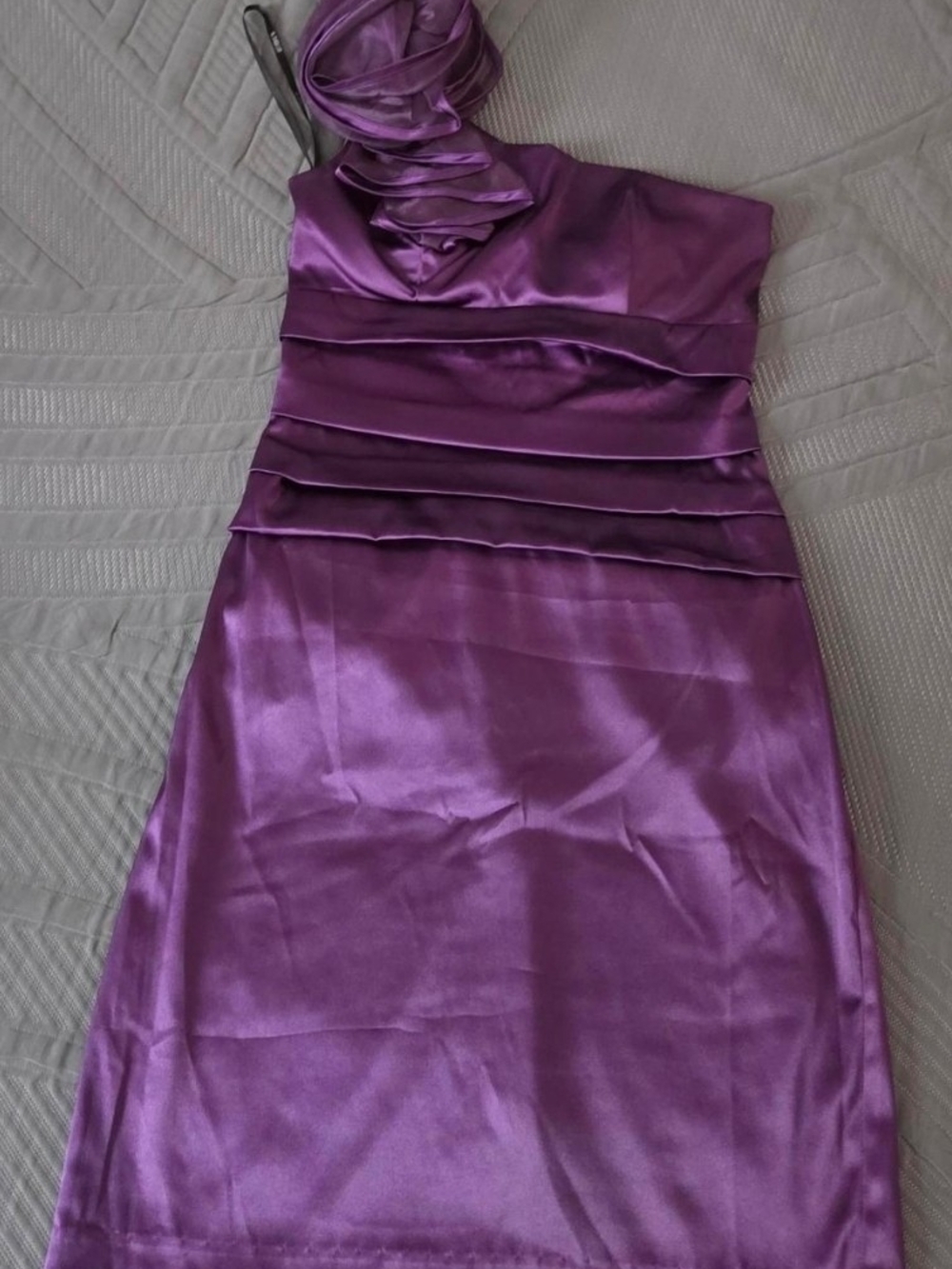 B Darlin One-Shoulder Purple Satin Cocktail Dress
